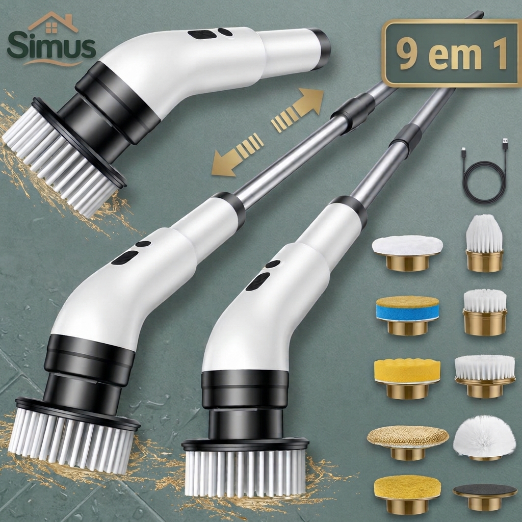 Escova De Limpeza Elétrica Ajustável Ferramenta 9 em 1 Recarregável