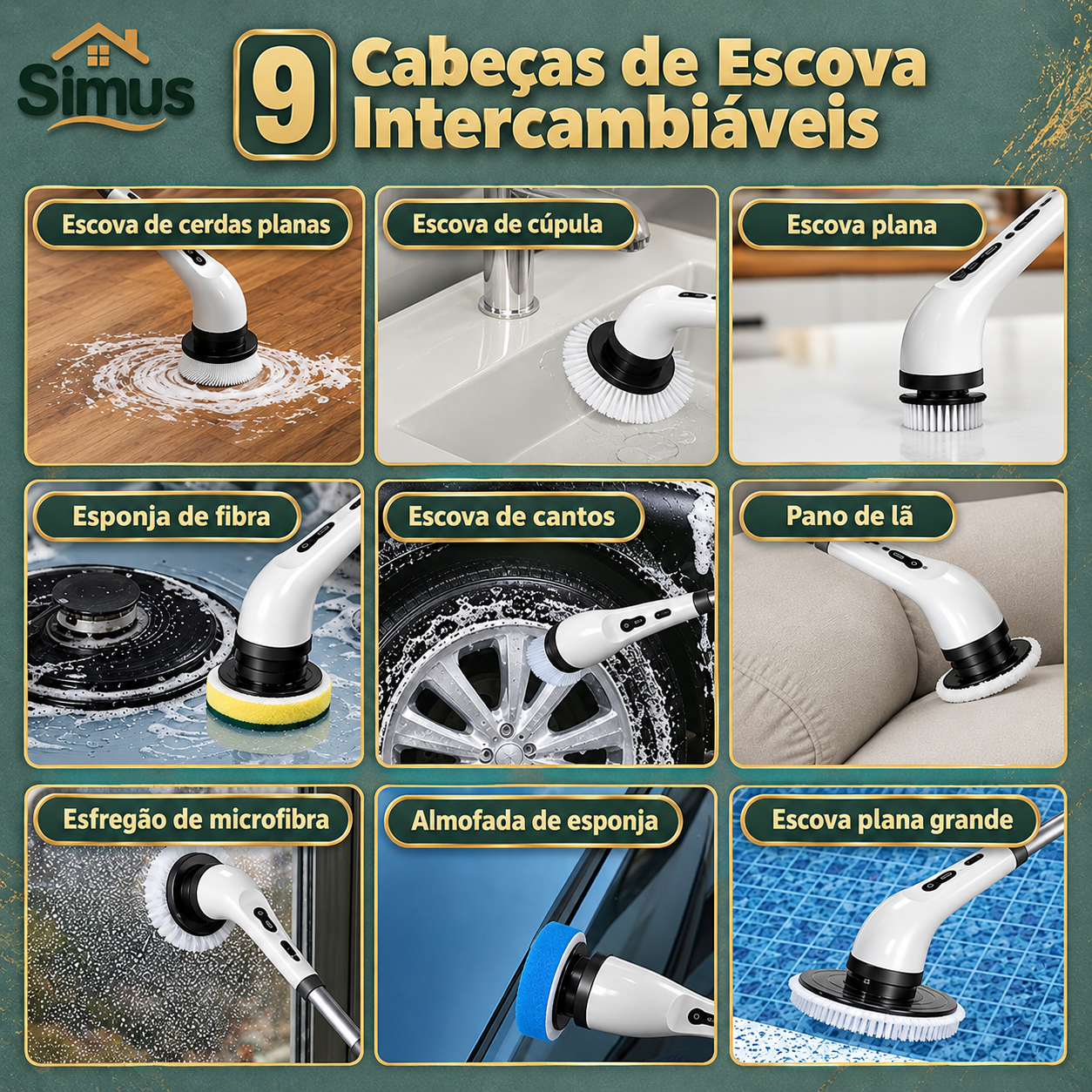 9 cabeças intercambiáveis